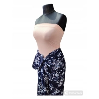 Duża chusta plażowa - eleganckie PAREO XXL szyfon białe kwiatuszki